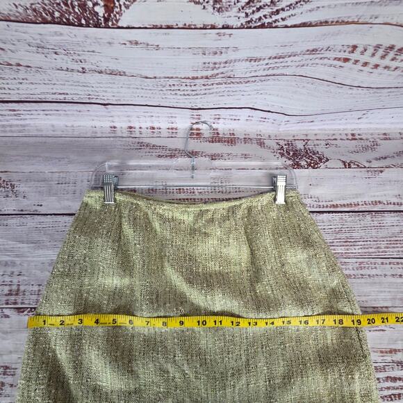 Lafayette 148 Tweed Midi Skirt 10 Cream Light Green Slit Career Quiet Money NWT - Picture 13 of 15